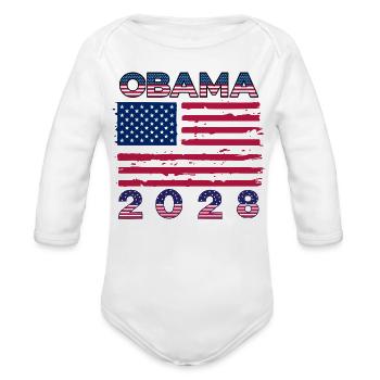 Obama 2028 Vintage Flag Patriotic Politics Protest - Organic Long Sleeve Baby Bodysuit - white - Front