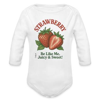 Sweet Like Strawberry - Organic Long Sleeve Baby Bodysuit - white - Front