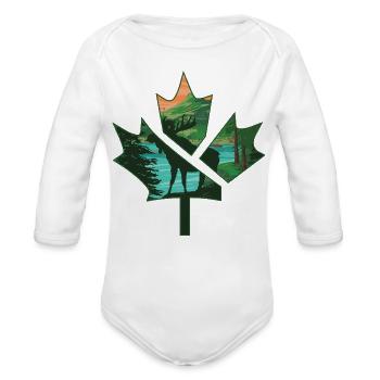 Maple Leaf Wilderness Canoe - Organic Long Sleeve Baby Bodysuit - white - Front