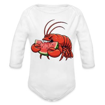Cute lobster summer cartoon watermelon fruity - Organic Long Sleeve Baby Bodysuit - white - Front