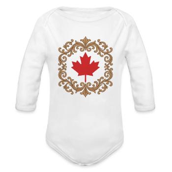 Ornate Maple Leaf Frame - Organic Long Sleeve Baby Bodysuit - white - Front