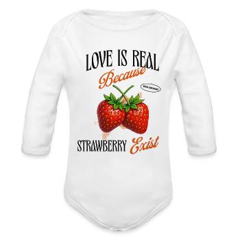 Strawberry Fruity Lover Couple Berries Valentine - Organic Long Sleeve Baby Bodysuit - white - Front