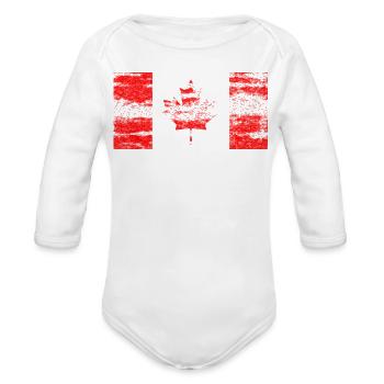 Weathered Canadian Maple Flag  - Organic Long Sleeve Baby Bodysuit - white - Front