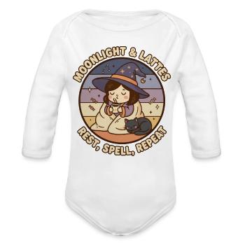 Moonlight and Lattes Witchy Coffee Halloween - Organic Long Sleeve Baby Bodysuit - white - Front