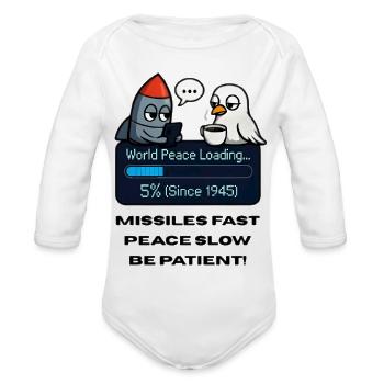 World Peace Loading Satire - Organic Long Sleeve Baby Bodysuit - white - Front