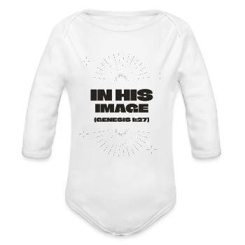 In His Image - Organic Long Sleeve Baby Bodysuit - white - Front