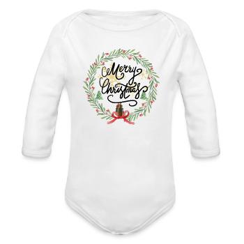 Wreath of Gold Snowflakes and Berries - Organic Long Sleeve Baby Bodysuit - white - Front