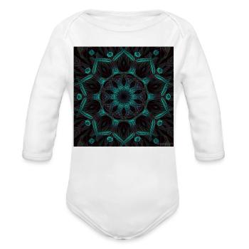Neon Mandala Fractal Bloom - Organic Long Sleeve Baby Bodysuit - white - Front
