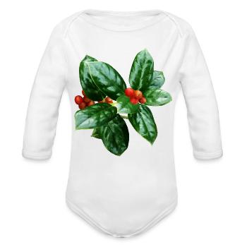 Holly With Berries - Organic Long Sleeve Baby Bodysuit - white - Front