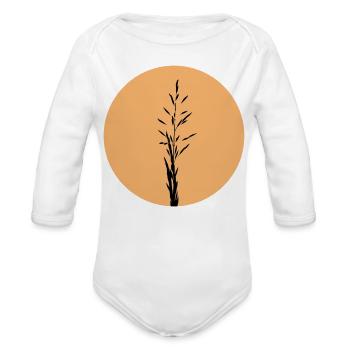 Grass Silhouette in Sunset Circle - Organic Long Sleeve Baby Bodysuit - white - Front