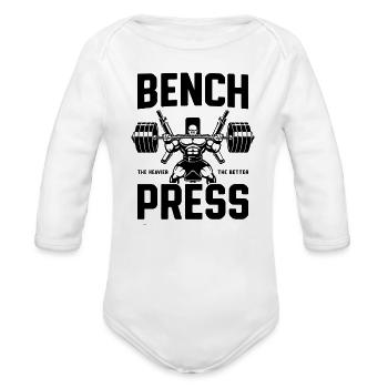 Bench Press Weights Graphic - Organic Long Sleeve Baby Bodysuit - white - Front