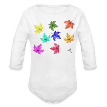 Prismatic Autumn Maple Leaves - Organic Long Sleeve Baby Bodysuit - white - Front