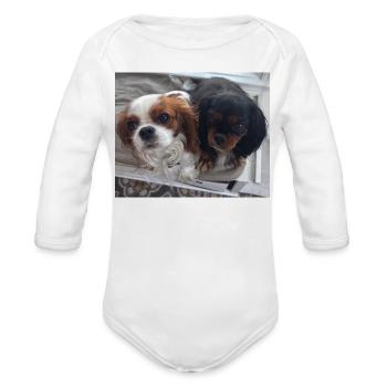Cavalier Duo on Bench - Organic Long Sleeve Baby Bodysuit - white - Front