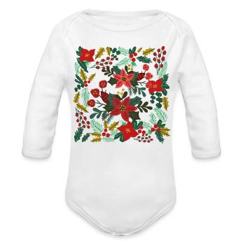 Boho Floral Christmas - Organic Long Sleeve Baby Bodysuit - white - Front