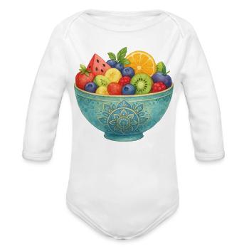 Vivid Fruit Bowl Watercolor Mandala Restaurant - Organic Long Sleeve Baby Bodysuit - white - Front