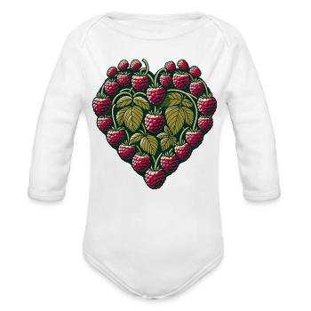Raspberry Heart with Verdant Leaves - Organic Long Sleeve Baby Bodysuit - white - Front