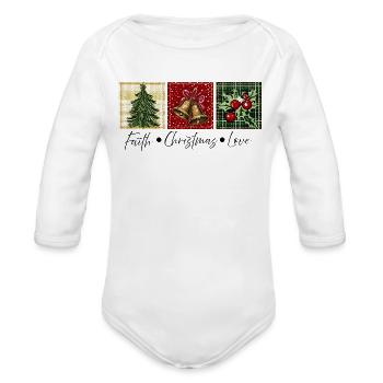 Rustic Christmas Trio Pattern - Organic Long Sleeve Baby Bodysuit - white - Front