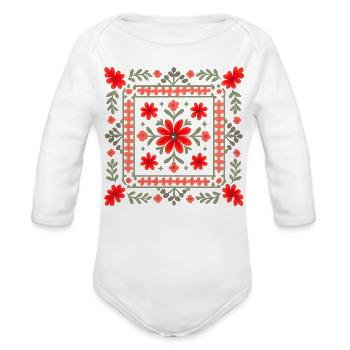 Ethno Fractal Bloom - Organic Long Sleeve Baby Bodysuit - white - Front