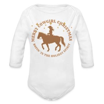 Cowgirl Christmas  - Organic Long Sleeve Baby Bodysuit - white - Front