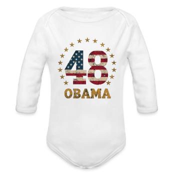 Vintage Distressed US Flag "48 Obama"  - Organic Long Sleeve Baby Bodysuit - white - Front