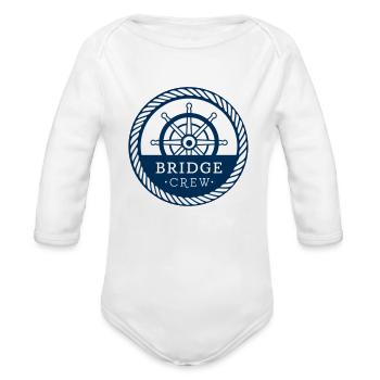 Bridge Crew Nautical Command Badge - Organic Long Sleeve Baby Bodysuit - white - Front