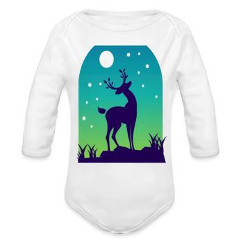 Midnight Stag under Moonlight - Organic Long Sleeve Baby Bodysuit - white - Front