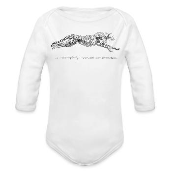 Cheetah Sprint Over Grass - Organic Long Sleeve Baby Bodysuit - white - Front