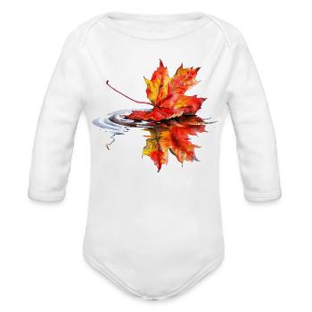 Autumn Maple Leaf Reflection - Organic Long Sleeve Baby Bodysuit - white - Front