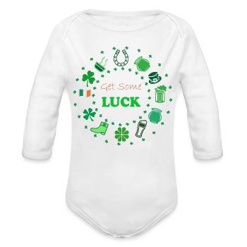 Get Some Luck Circle Shamrocks St Patrick's Day - Organic Long Sleeve Baby Bodysuit - white - Front