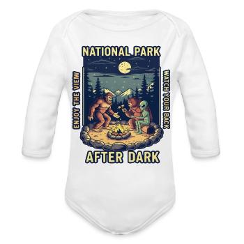 National Park After Dark Campfire - Organic Long Sleeve Baby Bodysuit - white - Front