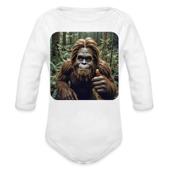 Happy Bigfoot Giving Thumbs Up Sasquatch Dragonfly - Organic Long Sleeve Baby Bodysuit - white - Front