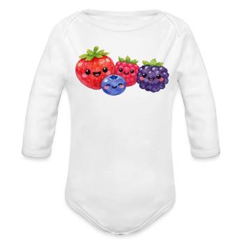Whimsical Berry Quartet Baby Children Cute Kawaii - Organic Long Sleeve Baby Bodysuit - white - Front