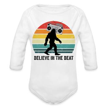Retro Bigfoot Boombox - Believe in the Beat 80s Mu - Organic Long Sleeve Baby Bodysuit - white - Front