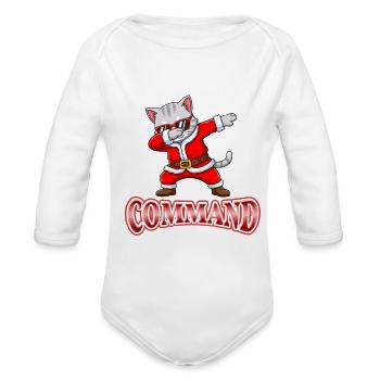 Dabbing Santa Cat Command - Organic Long Sleeve Baby Bodysuit - white - Front