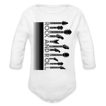 Rock And Roll Guitar Headstock Row Graphic - Organic Long Sleeve Baby Bodysuit - white - Front