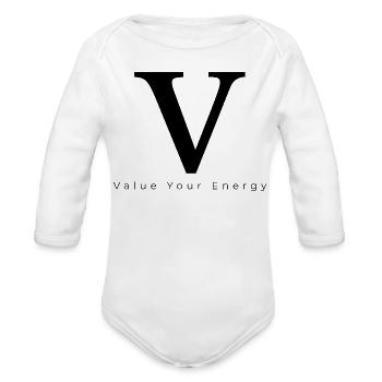 Value Your Energy | Minimal Letter V - Organic Long Sleeve Baby Bodysuit - white - Front