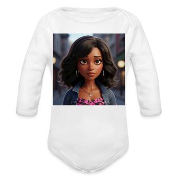 Urban Denim Girl with Neon Camo - Organic Long Sleeve Baby Bodysuit - white - Front