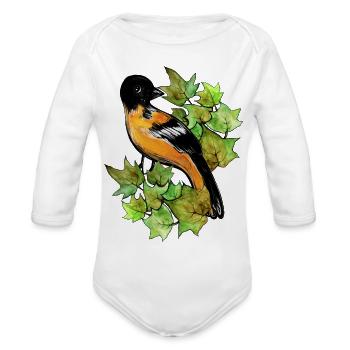 Rusty Robin on Maple Leaves - Organic Long Sleeve Baby Bodysuit - white - Front