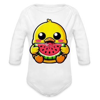 Cute duck chibi kawaii melon fruity summer - Organic Long Sleeve Baby Bodysuit - white - Front