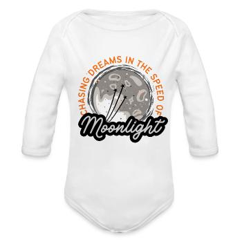 Chasing Dreams | Moonlight Moon Art - Organic Long Sleeve Baby Bodysuit - white - Front