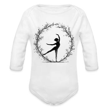 Ballet Silhouette in Floral Circle - Organic Long Sleeve Baby Bodysuit - white - Front