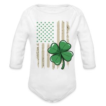 Shamrock Grunge Flag - Organic Long Sleeve Baby Bodysuit - white - Front