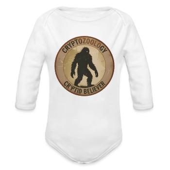 Cryptid Believer Sasquatch Coin - Organic Long Sleeve Baby Bodysuit - white - Front