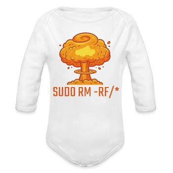 Sudo RM -RF Linux Command Nuclear Explosion Design - Organic Long Sleeve Baby Bodysuit - white - Front