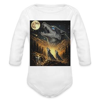 Moon Moonlight Howl Wolves Night - Organic Long Sleeve Baby Bodysuit - white - Front