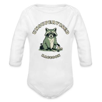 Unsupervised Raccoon Funny Trash Panda Graphic - Organic Long Sleeve Baby Bodysuit - white - Front