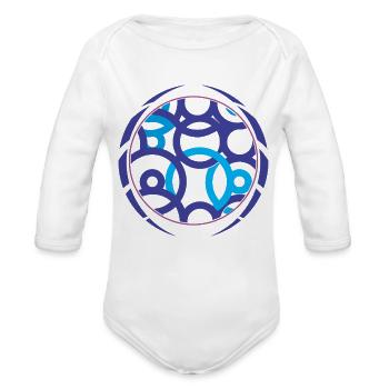 Interlocking Ring Mosaic - Organic Long Sleeve Baby Bodysuit - white - Front