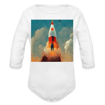 Lone Astronaut Lift-Off - Organic Long Sleeve Baby Bodysuit - white - Front