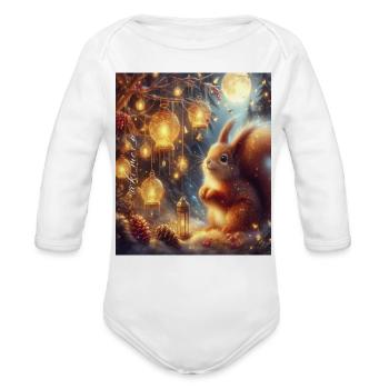 Lanterned Squirrel Winter Moonlight - Organic Long Sleeve Baby Bodysuit - white - Front