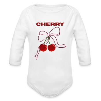 cherry - Organic Long Sleeve Baby Bodysuit - white - Front